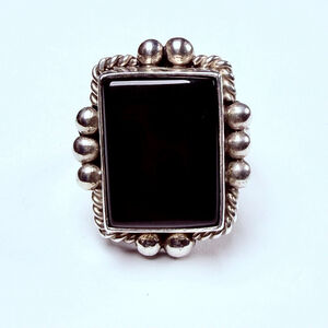 Tom Taylor Native American Navajo Jet Black Onyx Vintage Squared Sterling Ring